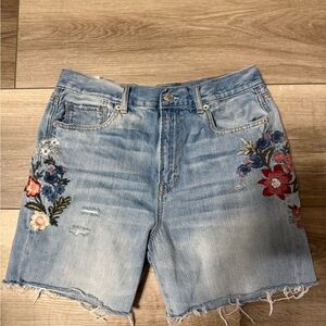 American Eagle Outfitters Light Blue Jean Shorts with Floral Design